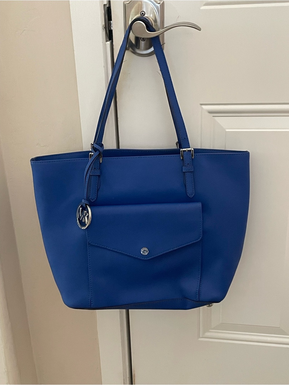 Michael Kors Royal Blue Textured Tote with Front Pocket